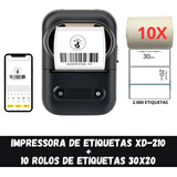 Impressora Bluetooth Xd-210  + 10 Rolo De Etiquetas 30x20