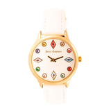 Reloj Juicy Couture Correa Piel Blanca Color De La Correa Blanco Color Del Bisel Dorada Color Del Fondo Blanco