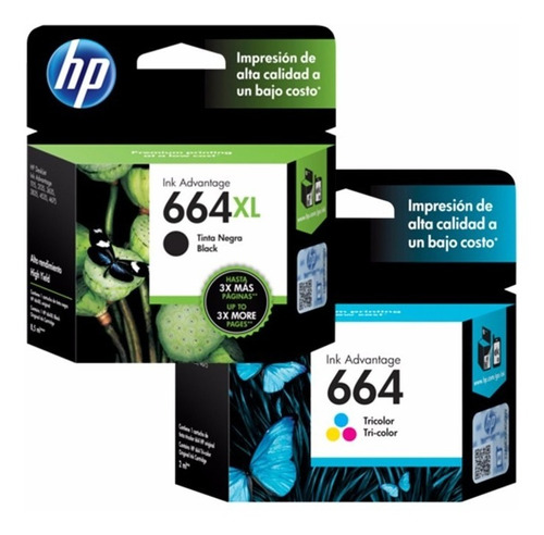 Combo Hp 664xl Negro F6v31al + Hp 664 Tricolor F6v28al Pack