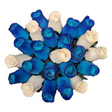 Rosas Artificiales De Madera 24u Azul Y Crema