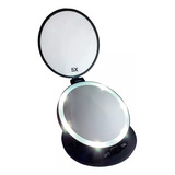 Espejo Para Maquillaje C/led Plegable Negro  Aumento 5x E156