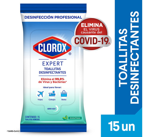 Toallitas Desinfectantes Clorox Expert Fresco (flowpack) 15 Un