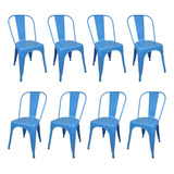 8 Cadeiras Tolix Industrial Aço Resistente Bar Restaurante Estrutura Da Cadeira Azul-aço