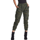 Calça Jogger Jeans Feminina Camuflado Estilo Militar Premium