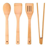 Set Utensilios De Cocina Madera Bambú 4 Piezas