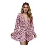 Vestido Enterizo Falda Short Manga Larga Style Princesa Flor