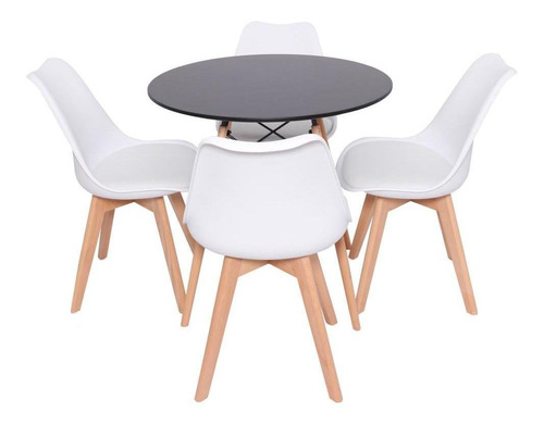 Conjunto Mesa Eiffel 70cm Preta + 4 Cadeiras Saarinen Branca Cor Kit Conjunto Mesa Redonda Jantar Com 4 Cadeira Saarinen Branca