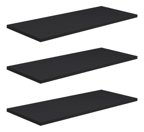 Kit 3 Prateleiras 40x30 Mdf Preto Suporte Grátis 40303p