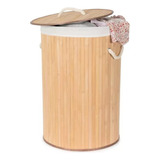 Canasto Redondo Laundry Plegable Cesto Ropa Bambu Tapa 40x60 Color Madera Clara - Bambu