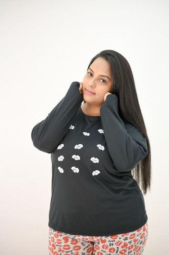 Pijama Frio Plus Size Malha Manga Longa Inverno