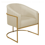 Poltrona Decorativa  Luiza Base De Ferro Dourado Suede