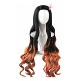 Peluca De Cosplay Kamado Nezuko Cabello Rizado Negro Naranja