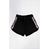 Shorts Moletom Feminino Infantil Cia Da Malha Recorte Preto/