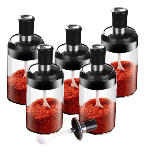 5pz Frasco Especiero Azucarera + Cuchara Organizador Cocina