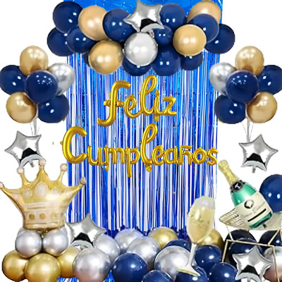 Globos De Cumpleaños Con Letrero De Feliz Cumpleaños En Español, Decoraciones De Cumpleaños Con Globos Metálicos Para Hombres Y Mujeres, Fiestas De Cumpleaños Con Cortinas Brillantes | Meses sin interés