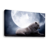 Cuadro Decorativo Canvas Moderno Lobo Recostado Con Luna