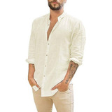 Men Tops Cárdigan De Manga Larga Camisas De Lino Con Botones