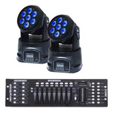 2 Mini Moving 7x12w Led Iluminação Rgbw Faz Branco+ Mesa Dmx