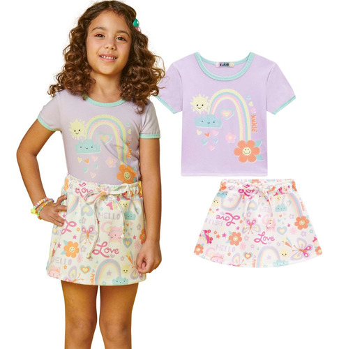 Blusinha Com  Short Saia Infantil Menina Conjunto Juvenil