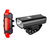 Kit Farol Bike Led Potente E Lanterna Traseira Recarregável