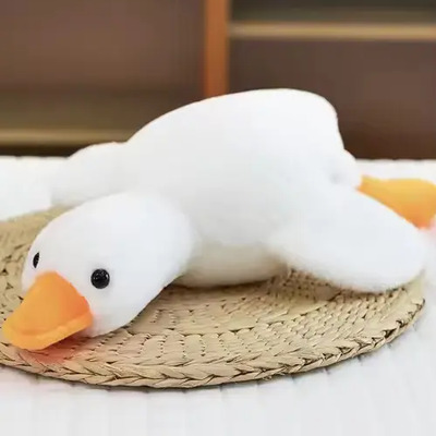 Peluche Ganso Blanco Acostado Pico Felpa Divertido Blanco