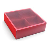 Caja Regalo 4 Cavidades Roja Con Tapa Transparente, Para