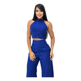 Conjunto Alfaiataria Feminino Cropped E Calça Pantalona