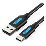 Cable Usb Vention - Usb A Usb C - Carga Rapida 3a - 1 Metro - 480 Mbps - Color Negro - Pvc - Cargador Y Datos - Para Pc / Notebook / Macbook / Celular / Tablet / Auriculares - Cokbf