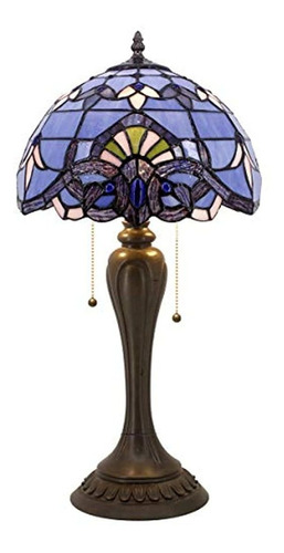 Lámpara De Mesa Estilo Barroco Tiffany Azul Púrpura