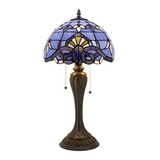 Lámpara De Mesa Estilo Barroco Tiffany Azul Púrpura