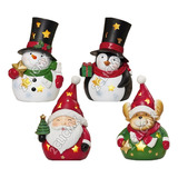 Set 4 Figuras Navidad Personajes Navideños Luz Led Linterna