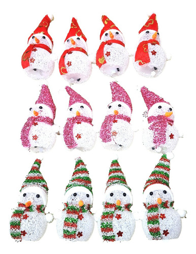 Pack 12 Muñecos Nieve Led 15cm Luz Led Decoraciones Navideña