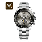 Reloj Automático Olevs 6654 Moon Phase Chronograph Color Del Fondo Gris