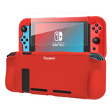 Funda De Silicona + Vidrio Templado Nintendo Switch Roja