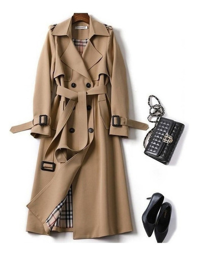 Trench Coat Feminino Elegante Com Botão Duplo