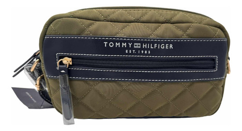 Bolsa Bandolera Tommy Hilfiger 69j8636 Diseño Lisa De Sintético  Verde Musgo Con Correa De Hombro Azul Asas Color Azul Y Herrajes Dorado