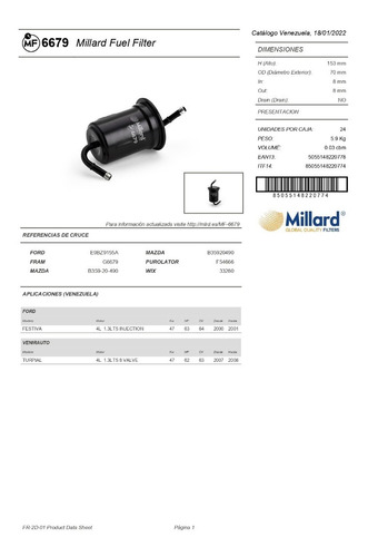 Filtro Aceite Millard Mf6679 Ford Festiva Turpial 2000/2008 Foto 4