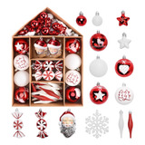 Adornos De Navidad Set De 70 Piezas Para Arbol Blanco Rojizo