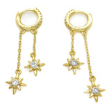 Aros Argollas Estrellas Cristales Cadena Plata Oro 18k