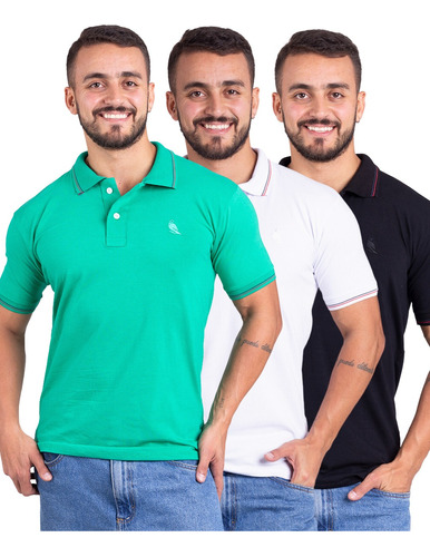 Kit 3 Camisas Masculino Gola Polo Slim Fit Premium Peruana