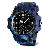 Redlemon Reloj Digital Y Análogo, Deportivo Y Militar, 4 Pantallas, Retroiluminación, Resistente Al Agua, Con Cronómetro, Temporizador, Alarma Y Fecha, Modelo 1155b, Color Azul Camuflaje