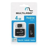 Pen Drive Card 3 X1 Multilaser 4 Gb Pendrivre + Cartão Mc057