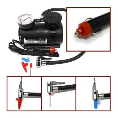 Mini Compresor De Aire Portátil Bomba 12v 300 Psi Plug Coche Negro Monofásica
