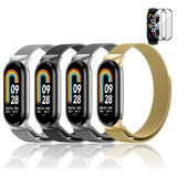 4 Correa Milanis Acero De Reloj + Mica Para Xiaomi Mi Band 8