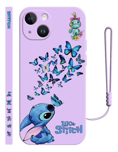 Carcasa Silicona De Stitch De Mariposa Para iPhone + Correas
