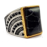 Anillo Estilo Turco De Lujo Elegante Negro Acero Inoxidablei