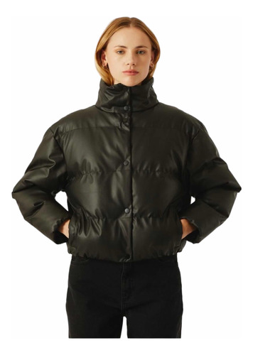 Campera Puffer De Eco Cuero Importada Súper Abrigada Mujer