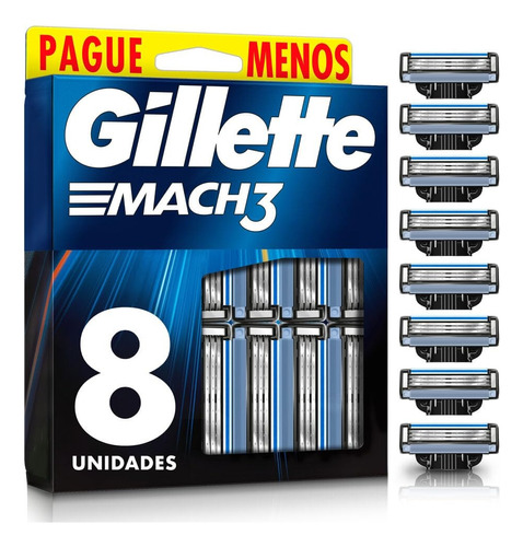 Kit C/ 8 Refil Gillette Mach3 Regular Shaver Cartuchos L8 P6