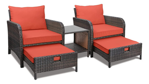 Juego De 5 Muebles Para Patio Cojines Color Rojo Leveleve