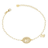 Pulsera De Plata Esterlina 925 Circulo Corazon Baño Oro 18kt